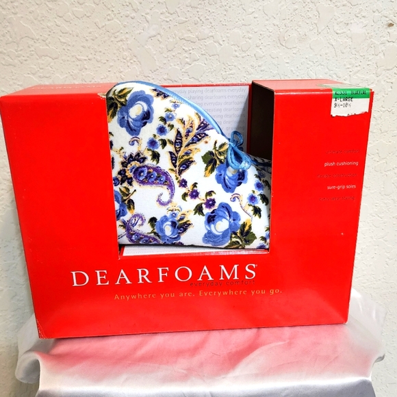 NIB Dearfoams Slipper Booties Paisley Floral Velour Satin - Picture 1 of 3